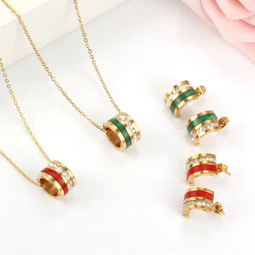 Stainless Steel Jewelry Sets For Women Stud Earring Necklace Set Woman 2 Pieces Zircon Charms Fashion Jewellery Accessories