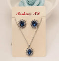 Jewelry set with blue gemstones on a 'Fashion.ND' card