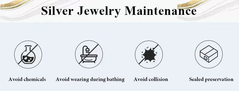 Silver jewelry maintenance tips with icons and text on a white background