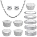 Silver jewelry set including necklace, earrings, and bangles on a white background