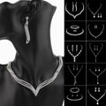 Silver jewelry set on a black mannequin with additional images of the jewelry set.