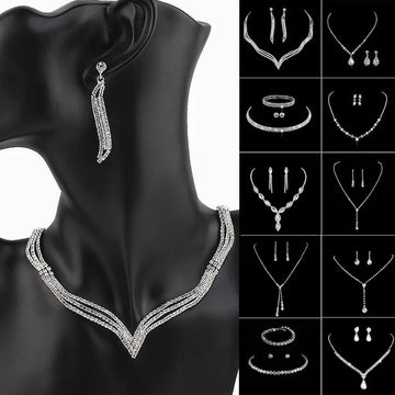 Wedding Dress Crystal Jewelry Set Shiny Banquet Ladies Rhinestone Necklace Earrings Bride Jewelry Gifts