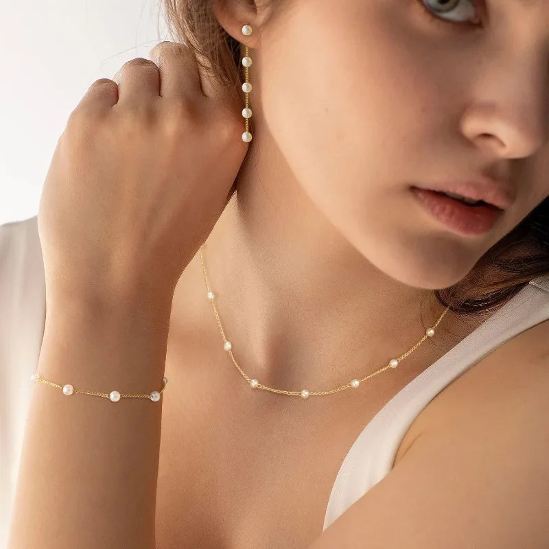 Pearl Necklace & Earrings Jewelry Set