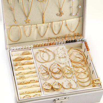92Pcs Women's Fashion Jewelry Set Contain Hoop Earrings、Stud Earrings、Bracelet、Necklace and Ring,Versatile Daily Jewelry