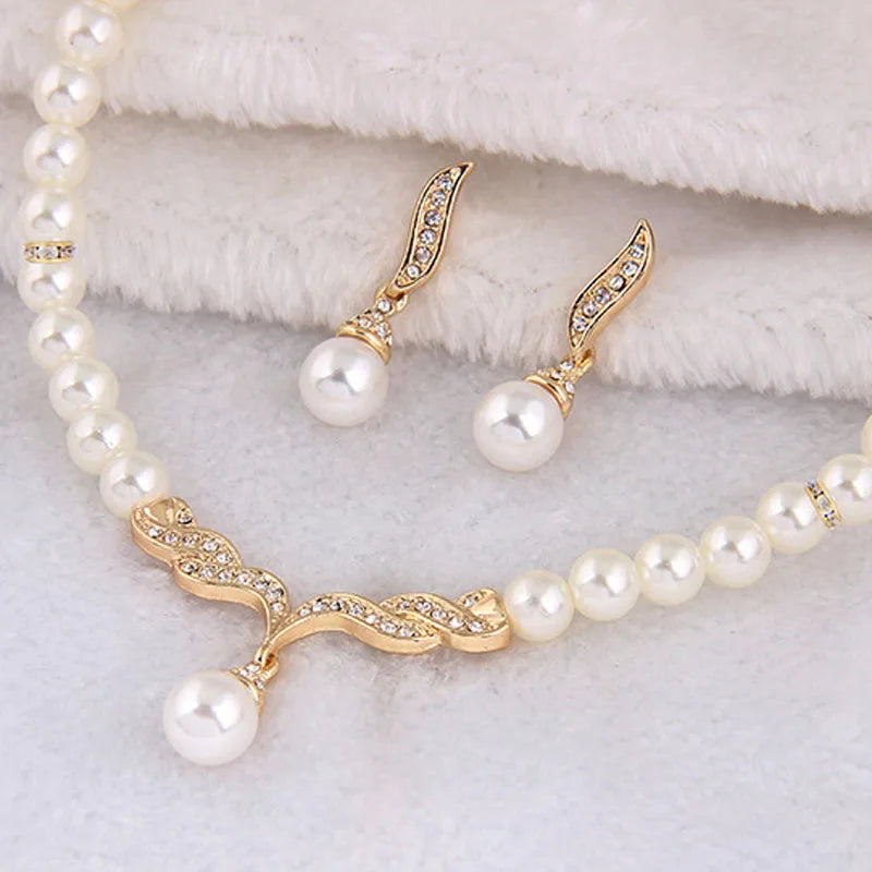 Gold-Tone Pearl Necklace & Earrings Set