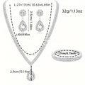 Jewelry set with necklace, earrings, and ring on a white background with measurements.