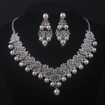 Hot selling high-end and elegant bridal wedding accessories women's necklace+pair of earrings set beads wedding dress necklace s