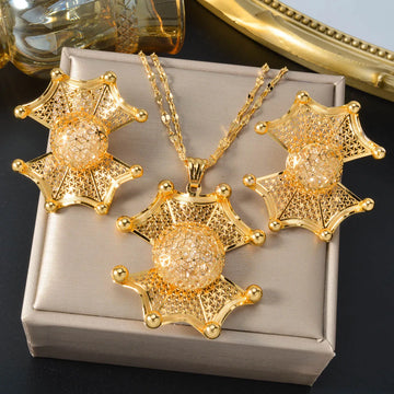 NEW Ethiopian Eritrea Jewelry Set Necklace Earrings Set for Women African Bridal Gold Plated Wedding Accessories