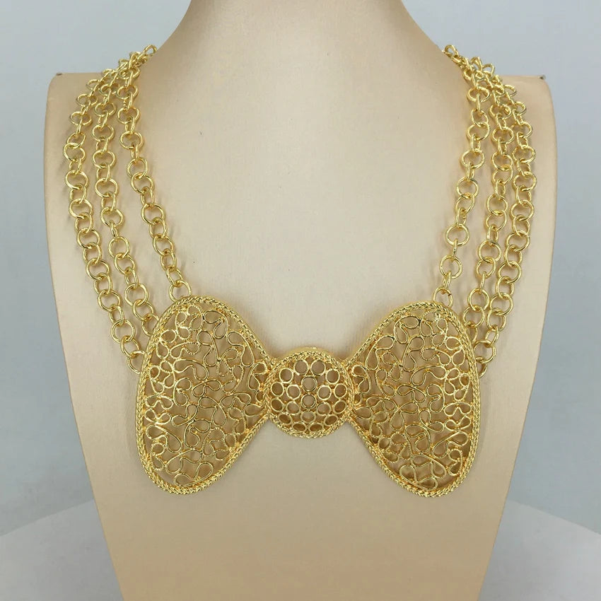 Dubai Jewelry Sets for Women With Necklace Bracelet Earrings 4PCS Gold Color Bridal Wedding Jewelry Set FHK14153