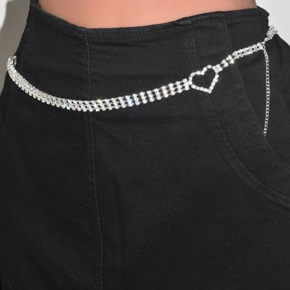 Sexy Shiny Women's Body Jewelry Fashion Love Crystal Waist Chain With Rhinestone Music Beach Party Clothing Accessories