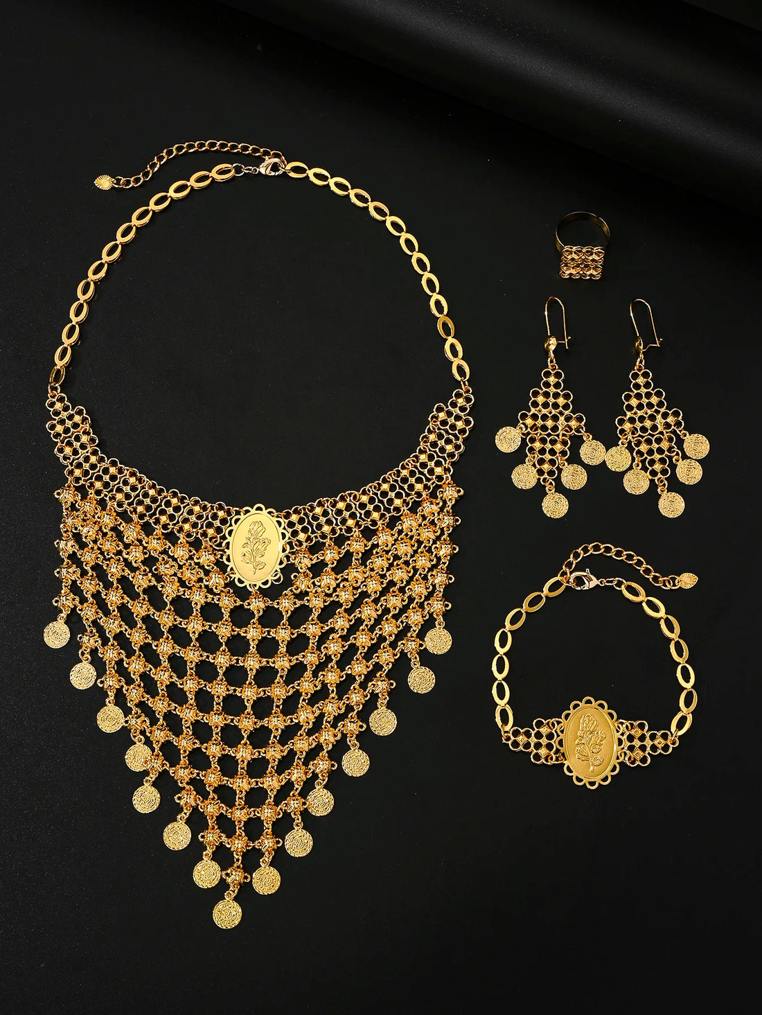 Dubai Jewelry Sets Exaggerated Big Necklace Bracelet Earrings Ring for Women Luxury Wedding Accessories