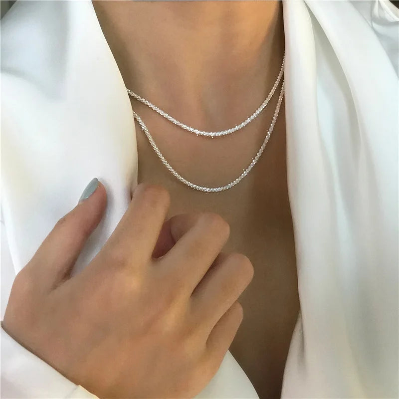 3 Pieces Jewelry Set Simple 925 Sterling Silver Necklace High-Quality Women's Collarbone Chain Birthday Gift Exquisite Jewelry