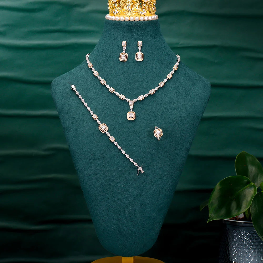 Bridal jewelry set, ladies' earrings and necklace set, rhinestone and crystal wedding jewelry set, 3 pieces of gifts