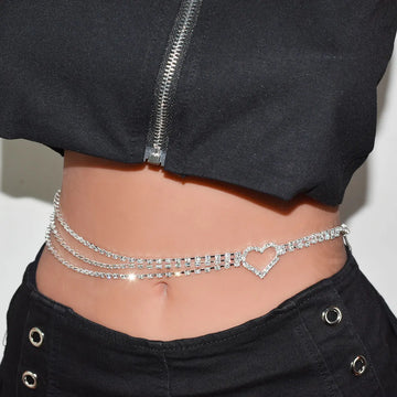 Sexy Shiny Women's Body Jewelry Fashion Love Crystal Waist Chain With Rhinestone Music Beach Party Clothing Accessories