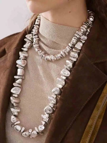 Fashion Golden Silvery Necklace Bracelet Jewelry Set for Women Party Dance Jewelry Accessories