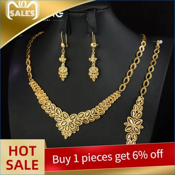Luxury Dubai Wedding Jewelry Set 21k Gold Plated Arab Bridal Gold Necklace Bracelet Earrings Brazilian Women Vintage Jewelrys