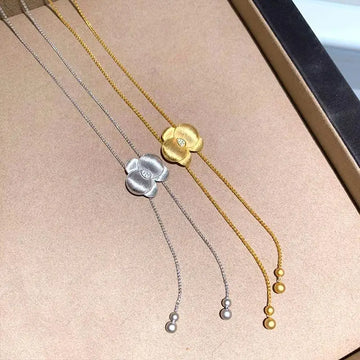 925 silver elegant butterfly orchid necklace new in brushed velvet pearl tassel layered flower collarbone chain wedding jewelry