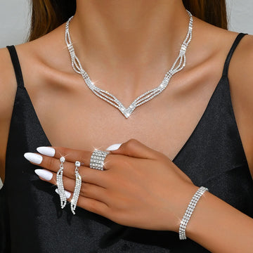 2025 New Design Hot-Selling  Necklace Earrings Bracelet Set Fashion Clavicle Chain Bridal Jewelry