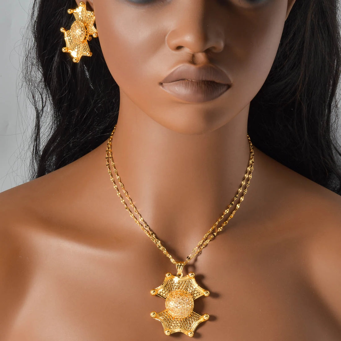 NEW Ethiopian Eritrea Jewelry Set Necklace Earrings Set for Women African Bridal Gold Plated Wedding Accessories